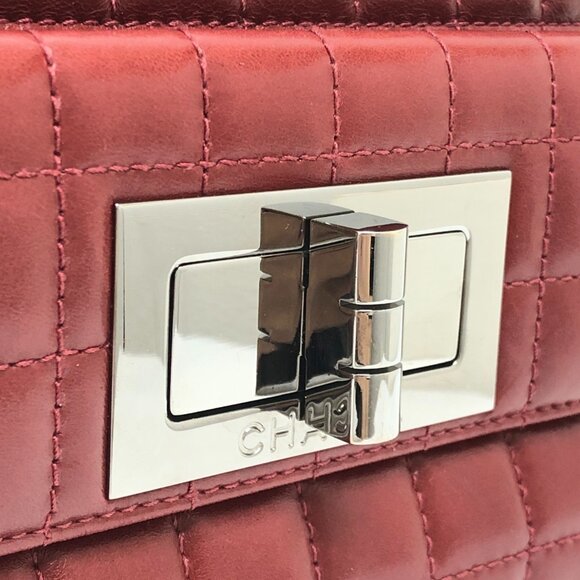 CHANEL Red Lambskin Leather Shoulder Bag